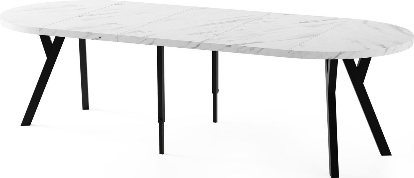 WFL GROUP Esstisch Twixy ausziehbar rund industrial mit schwarzen Holzbeinen (erhältlich in 2 Größen – Durchmesser 100 cm, ausziehbar auf 250/300 cm), XXL groß extra lang Ausziehtisch für 5-16 oder 5-14 Personen von WFL GROUP