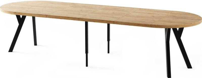 WFL GROUP Esstisch Twixy ausziehbar rund industrial mit schwarzen Holzbeinen (erhältlich in 2 Größen – Durchmesser 100 cm, ausziehbar auf 250/300 cm), XXL groß extra lang Ausziehtisch für 5-16 oder 5-14 Personen von WFL GROUP