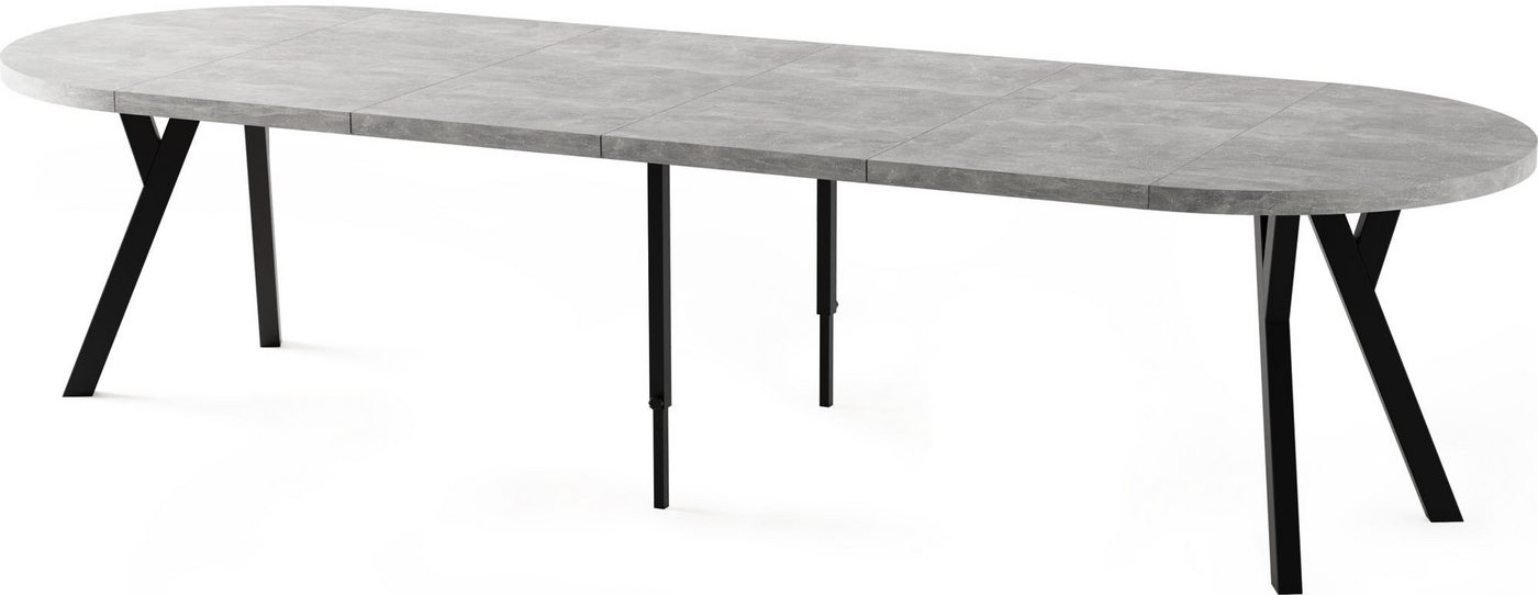 WFL GROUP Esstisch Twixy ausziehbar rund industrial mit schwarzen Holzbeinen (erhältlich in 2 Größen – Durchmesser 100 cm, ausziehbar auf 250/300 cm), XXL groß extra lang Ausziehtisch für 5-16 oder 5-14 Personen von WFL GROUP