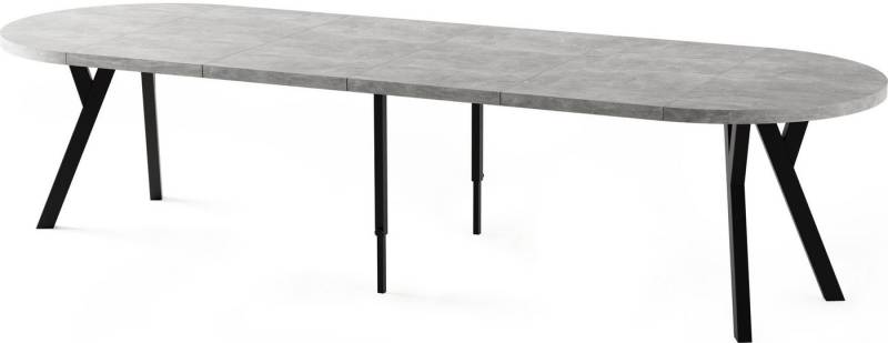 WFL GROUP Esstisch Twixy ausziehbar rund industrial mit schwarzen Holzbeinen (erhältlich in 2 Größen – Durchmesser 100 cm, ausziehbar auf 250/300 cm), XXL groß extra lang Ausziehtisch für 5-16 oder 5-14 Personen von WFL GROUP