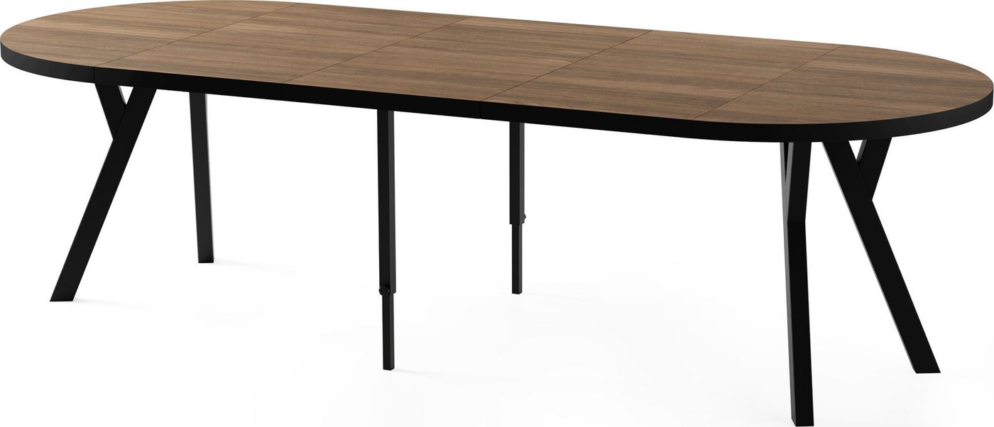 WFL GROUP Esstisch Twixy ausziehbar rund industrial mit schwarzen Holzbeinen (erhältlich in 2 Größen – Durchmesser 100 cm, ausziehbar auf 250/300 cm), XXL groß extra lang Ausziehtisch für 5-16 oder 5-14 Personen von WFL GROUP
