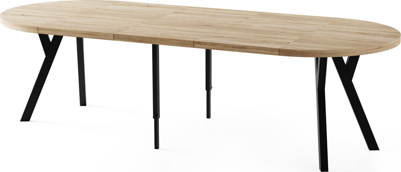 WFL GROUP Esstisch Twixy ausziehbar rund industrial mit schwarzen Holzbeinen (erhältlich in 2 Größen – Durchmesser 100 cm, ausziehbar auf 250/300 cm), XXL groß extra lang Ausziehtisch für 5-16 oder 5-14 Personen von WFL GROUP