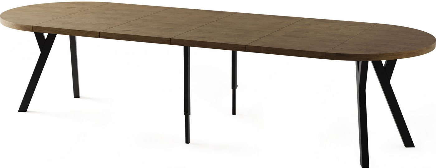 WFL GROUP Esstisch Twixy ausziehbar rund industrial mit schwarzen Holzbeinen (erhältlich in 2 Größen – Durchmesser 100 cm, ausziehbar auf 250/300 cm), XXL groß extra lang Ausziehtisch für 5-16 oder 5-14 Personen von WFL GROUP