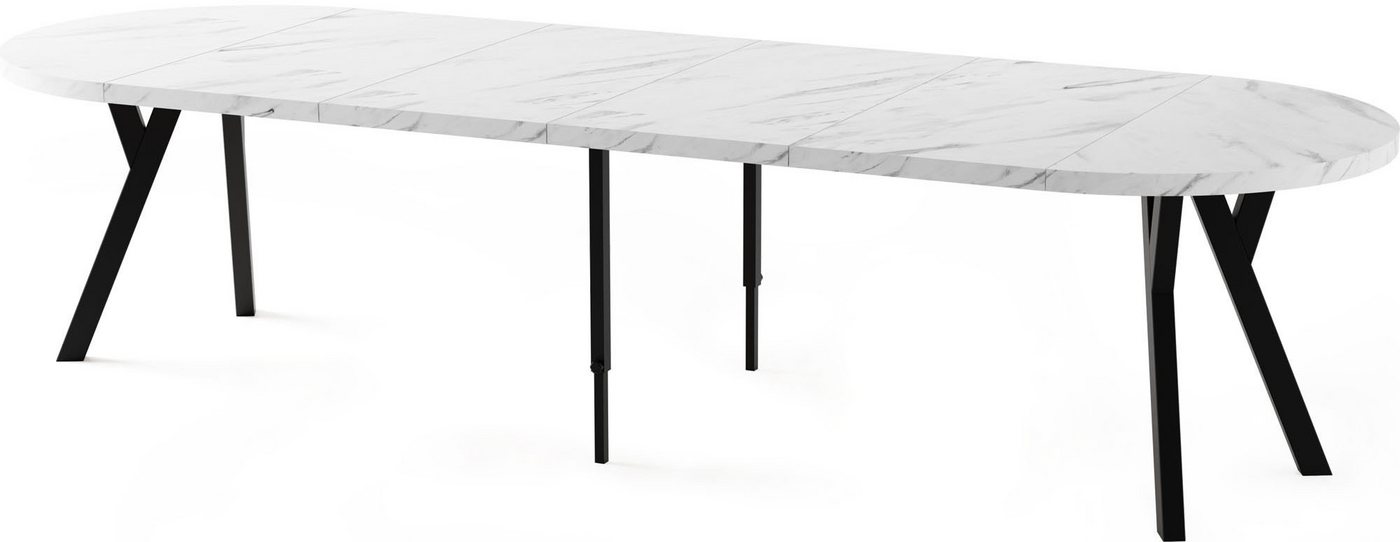 WFL GROUP Esstisch Twixy ausziehbar rund industrial mit schwarzen Holzbeinen (erhältlich in 2 Größen – Durchmesser 100 cm, ausziehbar auf 250/300 cm), XXL groß extra lang Ausziehtisch für 5-16 oder 5-14 Personen von WFL GROUP