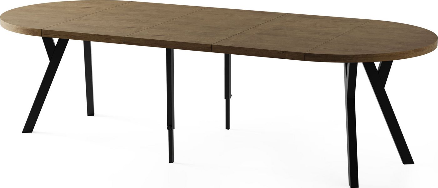 WFL GROUP Esstisch Twixy ausziehbar rund industrial mit schwarzen Holzbeinen (erhältlich in 2 Größen – Durchmesser 100 cm, ausziehbar auf 250/300 cm), XXL groß extra lang Ausziehtisch für 5-16 oder 5-14 Personen von WFL GROUP