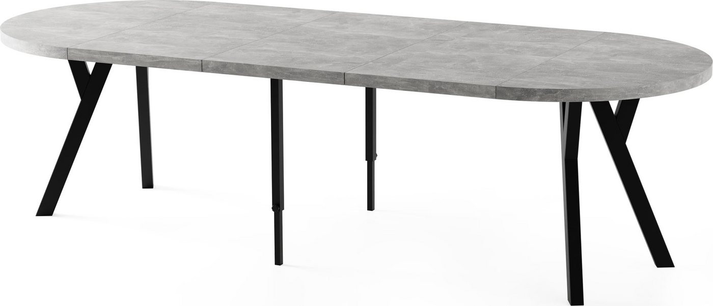 WFL GROUP Esstisch Twixy ausziehbar rund industrial mit schwarzen Holzbeinen (erhältlich in 2 Größen – Durchmesser 100 cm, ausziehbar auf 250/300 cm), XXL groß extra lang Ausziehtisch für 5-16 oder 5-14 Personen von WFL GROUP