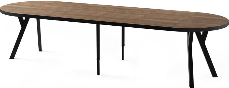 WFL GROUP Esstisch Twixy ausziehbar rund industrial mit schwarzen Holzbeinen (erhältlich in 2 Größen – Durchmesser 100 cm, ausziehbar auf 250/300 cm), XXL groß extra lang Ausziehtisch für 5-16 oder 5-14 Personen von WFL GROUP