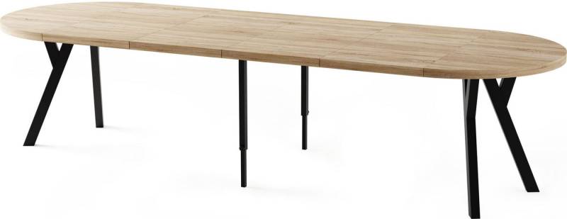 WFL GROUP Esstisch Twixy ausziehbar rund industrial mit schwarzen Holzbeinen (erhältlich in 2 Größen – Durchmesser 100 cm, ausziehbar auf 250/300 cm), XXL groß extra lang Ausziehtisch für 5-16 oder 5-14 Personen von WFL GROUP