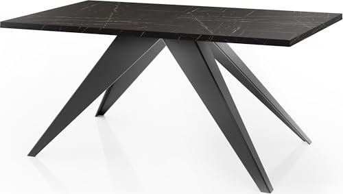 WFL GROUP Esstisch Vance im Modern Still, Rechteckig Tisch in Schwarzer Marmoroptik - Ausziehbar von 140 cm bis 240 cm, Pulverbeschichtete Schwarze Metallbeine - 140 x 80 cm - Marmor Schwarz von WFL GROUP