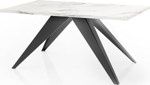 WFL GROUP Esstisch Vance im Modern Still, Rechteckig Tisch in Weißer Marmoroptik - Ausziehbar von 140 cm bis 240 cm, Pulverbeschichtete Schwarze Metallbeine - 140 x 80 cm - Marmor Weiß von WFL GROUP