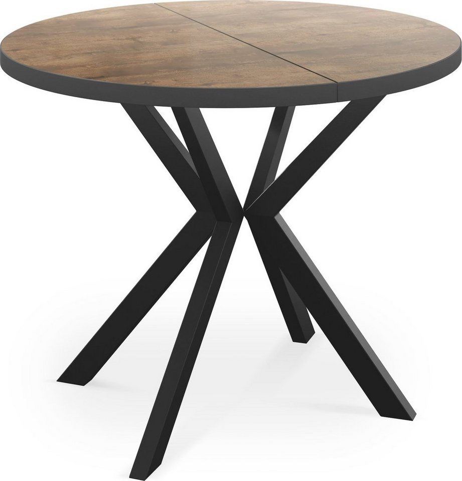 WFL GROUP Esstisch Vincento (1 Tisch), Runder Ausziehbar Tisch mit Tischrand schwarzes Dekor von WFL GROUP