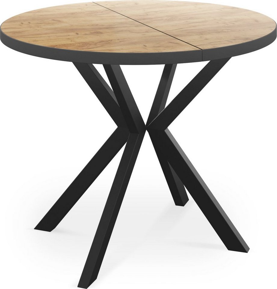 WFL GROUP Esstisch Vincento (1 Tisch), Runder Ausziehbar Tisch mit Tischrand schwarzes Dekor von WFL GROUP
