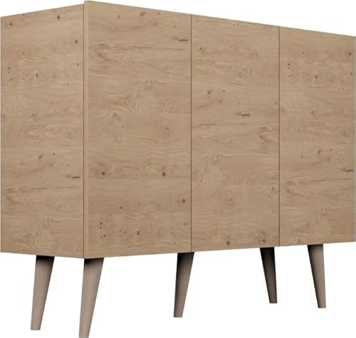 WFL GROUP Kommode Sideboard 120 cm - Skandinavisch Schrank 40 cm Tiefe mit Holz Füße und 3 Türen - Eiche Artisan von WFL GROUP