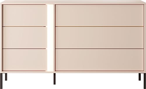 WFL GROUP Modern Beige Kommode - Elegant Sideboard 100, 150, 200 cm - Skandinavisch Schrank mit LED - Donna Set - mit Hohe Schwarze Metallfüße - 137 x 40 cm - Kommode 6S von WFL GROUP