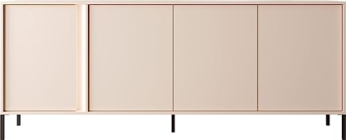 WFL GROUP Modern Beige Kommode - Elegant Sideboard 100, 150, 200 cm - Skandinavisch Schrank mit LED - Donna Set - mit Hohe Schwarze Metallfüße - 200 x 40 cm - Kommode 4D von WFL GROUP