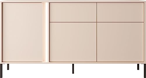 WFL GROUP Modern Beige Kommode - Elegant Sideboard 100, 150, 200 cm - Skandinavisch Schrank mit LED - Donna Set - mit Hohe Schwarze Metallfüße - Kommode 3D2S von WFL GROUP