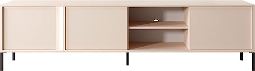 WFL GROUP Modern Beige TV - Schrank - Skandinavischer Fernsehtisch 150 200 cm - Fernsehschrank für das Wohnzimmer mit LED - Donna Set - mit Hohe Schwarze Metallfüße - 200 x 39 cm - TV - Schrank 200 von WFL GROUP