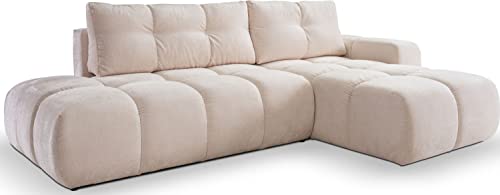 WFL GROUP Modern Ecksofa - Schlafsofa mit Bettkasten - Einzigartiges Form - Beige Couch mit Schlaffunktion Bettfunktion L-Form mit Ottomane - Rechts - Beige von WFL GROUP