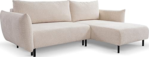 WFL GROUP Modern Ecksofa mit Schwarze Metallbeine - Schlafsofa mit Bettkasten - 3 Sitzer Sofa - Couch mit Schlaffunktion Bettfunktion L-Form mit Ottomane - Rechts - Beige von WFL GROUP