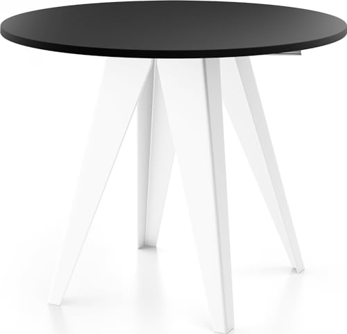 WFL GROUP Modern Runder Tisch für das Esszimmer - 90 oder 100 cm Durchmesser - Ausziehbar Esstisch mit Pulverbeschichteten Weißen Metallbeinen - Industriestil - (Schwarz, 100 cm) von WFL GROUP
