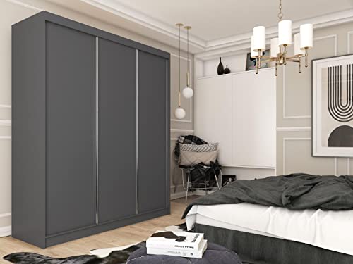 WFL GROUP Moderner Kleiderschrank Schwebetürenschrank Grau 120 150 180 200 cm - Graphit Matt Kleiderschrank für Schlafzimmer mit Schiebetüren - Kleiderstange - 180 cm - Grau WFL GROUP Moderner Kleiderschrank Schwebetürenschrank Grau 120 150 180 200 cm - Graphit Matt Kleiderschrank für Schlafzimmer mit Schiebetüren - Kleiderstange - 180 cm - Grau von WFL GROUP