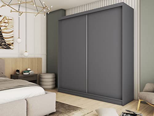WFL GROUP Moderner Kleiderschrank Schwebetürenschrank Grau 120 150 180 200 cm - Graphit Matt Kleiderschrank für Schlafzimmer mit Schiebetüren - Kleiderstange - 200 cm - Grau WFL GROUP Moderner Kleiderschrank Schwebetürenschrank Grau 120 150 180 200 cm - Graphit Matt Kleiderschrank für Schlafzimmer mit Schiebetüren - Kleiderstange - 200 cm - Grau von WFL GROUP