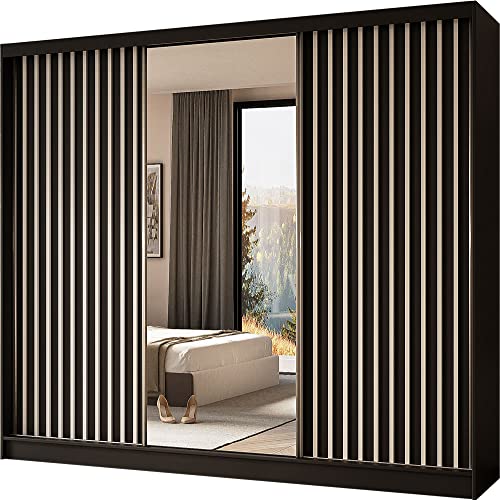 WFL GROUP Moderner Kleiderschrank Schwebetürenschrank mit Spiegel und Holzlamellen 120 150 160 180 240 cm - Kleiderschrank für Schlafzimmer mit Schwebetüren - Kleiderstange WFL GROUP Moderner Kleiderschrank Schwebetürenschrank mit Spiegel und Holzlamellen 120 150 160 180 240 cm - Kleiderschrank für Schlafzimmer mit Schwebetüren - Kleiderstange von WFL GROUP