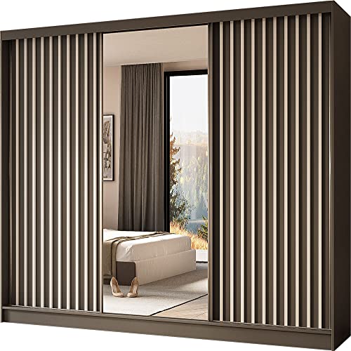 WFL GROUP Moderner Kleiderschrank Schwebetürenschrank mit Spiegel und Holzlamellen 120 150 160 180 240 cm - Kleiderschrank für Schlafzimmer mit Schwebetüren - Kleiderstange WFL GROUP Moderner Kleiderschrank Schwebetürenschrank mit Spiegel und Holzlamellen 120 150 160 180 240 cm - Kleiderschrank für Schlafzimmer mit Schwebetüren - Kleiderstange von WFL GROUP