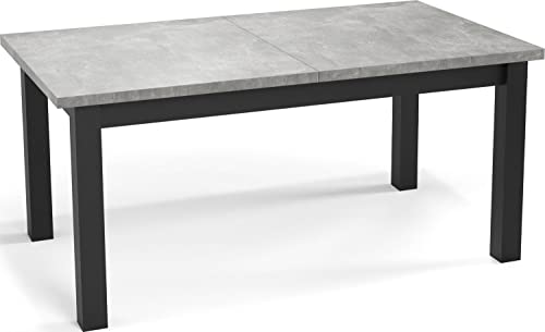 WFL GROUP Moderner Rechteckiger Ausziehbarer Esstisch - Platzsparend - Schwarze Holzbeine - 120 bis 160 cm - Hergestellt in EU - 120 x 67 cm - Grau Beton von WFL GROUP