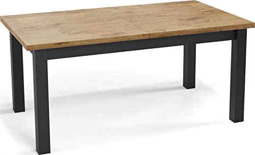 WFL GROUP Moderner Rechteckiger Ausziehbarer Esstisch - Platzsparend - Schwarze Holzbeine - 160 bis 200 cm - Hergestellt in EU - 160 x 80 cm - Lancelot Eiche von WFL GROUP