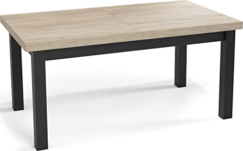 WFL GROUP Moderner Rechteckiger Ausziehbarer Esstisch - Platzsparend - Schwarze Holzbeine - 160 bis 210 cm - Hergestellt in EU - 160 x 90 cm - Eiche Sonoma von WFL GROUP