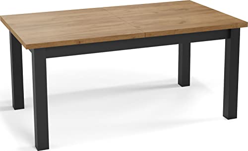 WFL GROUP Moderner Rechteckiger Ausziehbarer Esstisch - Platzsparend - Schwarze Holzbeine - 160 bis 240 cm - Hergestellt in EU - 160 x 90 cm - Eiche Wotan von WFL GROUP