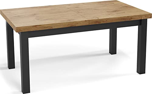 WFL GROUP Moderner Rechteckiger Ausziehbarer Esstisch - Platzsparend - Schwarze Holzbeine - 170 bis 250 cm - Hergestellt in EU - 170 x 90 cm - Eiche Lancelot von WFL GROUP