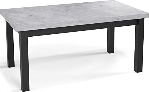 WFL GROUP Moderner Rechteckiger Ausziehbarer Esstisch - Platzsparend - Schwarze Holzbeine - 170 bis 250 cm - Hergestellt in EU - 170 x 90 cm - Grau Beton von WFL GROUP