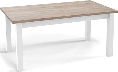 WFL GROUP Moderner Rechteckiger Ausziehbarer Esstisch - Platzsparend - Weiße Holzbeine - 120 bis 160 cm - Hergestellt in EU - 120 x 67 cm - Eiche Sonoma von WFL GROUP