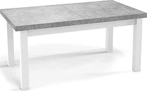 WFL GROUP Moderner Rechteckiger Ausziehbarer Esstisch - Platzsparend - Weißen Holzbeine - 140 bis 180 cm - Hergestellt in EU - 140 x 80 cm - Grau Beton von WFL GROUP