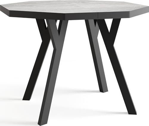 WFL GROUP Moderner Runder Ausziehbarer Esstisch Desmond mit Schwarz Holzbeinen – Erweiterbar bis 200 cm, Ideal für 4 bis 8 Personen - Loft-Stil Tisch für Esszimmer oder Küche - Beton Grau von WFL GROUP