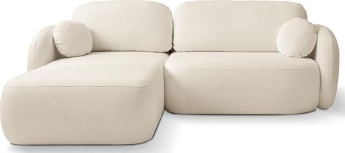 WFL GROUP Modernes Ecksofa Lotte mit Bettkasten – Schlafsofa mit Schlaffunktion & Bettfunktion, L-Form Couch mit Ottomane - Links – Bequeme Polstergarnitur - Ecru von WFL GROUP