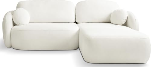 WFL GROUP Modernes Ecksofa Lotte mit Bettkasten – Schlafsofa mit Schlaffunktion & Bettfunktion, L-Form Couch mit Ottomane - Rechts – Bequeme Polstergarnitur - Creme von WFL GROUP