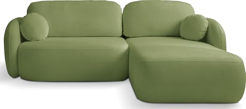 WFL GROUP Modernes Ecksofa Lotte mit Bettkasten – Schlafsofa mit Schlaffunktion & Bettfunktion, L-Form Couch mit Ottomane - Rechts – Bequeme Polstergarnitur - Grün von WFL GROUP