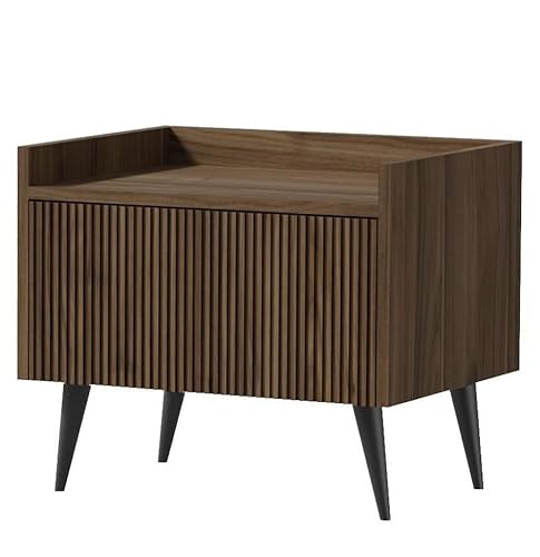 WFL GROUP Nachttisch mit Rillenfront, Push-to-Open Tür, offenem Fach & hohen Metallfüßen – Nachtkonsole in Braun Walnuss Holzdekor – Skandinavisch-Minimalistisch Stil – Arysa WFL GROUP Nachttisch mit Rillenfront, Push-to-Open Tür, offenem Fach & hohen Metallfüßen – Nachtkonsole in Braun Walnuss Holzdekor – Skandinavisch-Minimalistisch Stil – Arysa von WFL GROUP