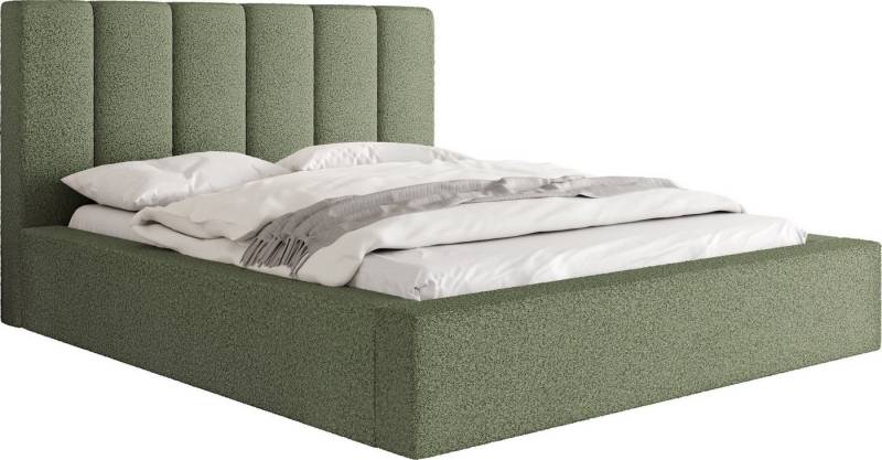 WFL GROUP Polsterbett Amira mit Bettkasten und Lattenrost, Bettgestell, ohne Matratze (mit Bettkasten, Lattenrost aus Holz, Gepolstertes Kopfteil 120x200 cm), mit Stauraum, hohem Kopfteil, Boucle oder Samt Stoff, Made in EU von WFL GROUP