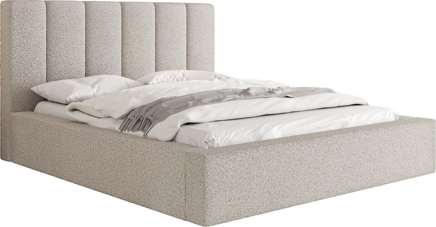 WFL GROUP Polsterbett Amira mit Bettkasten und Lattenrost, Bettgestell, ohne Matratze (mit Bettkasten, Lattenrost aus Holz, Gepolstertes Kopfteil 120x200 cm), mit Stauraum, hohem Kopfteil, Boucle oder Samt Stoff, Made in EU von WFL GROUP
