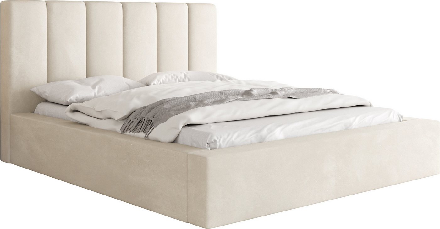 WFL GROUP Polsterbett Amira mit Bettkasten und Lattenrost, Bettgestell, ohne Matratze (mit Bettkasten, Lattenrost aus Holz, Gepolstertes Kopfteil 120x200 cm), mit Stauraum, hohem Kopfteil, Boucle oder Samt Stoff, Made in EU von WFL GROUP