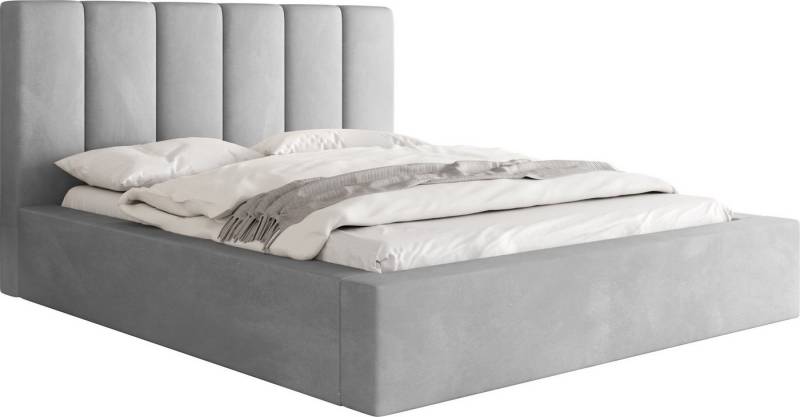 WFL GROUP Polsterbett Amira mit Bettkasten und Lattenrost, Bettgestell, ohne Matratze (mit Bettkasten, Lattenrost aus Holz, Gepolstertes Kopfteil 120x200 cm), mit Stauraum, hohem Kopfteil, Boucle oder Samt Stoff, Made in EU von WFL GROUP