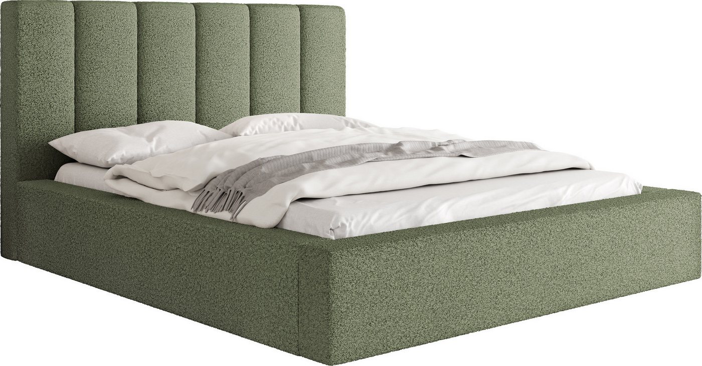 WFL GROUP Polsterbett Amira mit Bettkasten und Lattenrost, Bettgestell, ohne Matratze (mit Bettkasten, Lattenrost aus Holz, Gepolstertes Kopfteil 140x200 cm), mit Stauraum, hohem Kopfteil, Boucle oder Samt Stoff, Made in EU von WFL GROUP