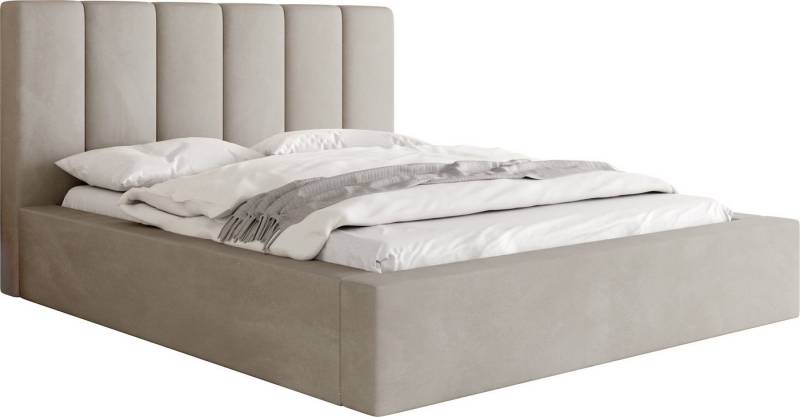 WFL GROUP Polsterbett Amira mit Bettkasten und Lattenrost, Bettgestell, ohne Matratze (mit Bettkasten, Lattenrost aus Holz, Gepolstertes Kopfteil 140x200 cm), mit Stauraum, hohem Kopfteil, Boucle oder Samt Stoff, Made in EU von WFL GROUP