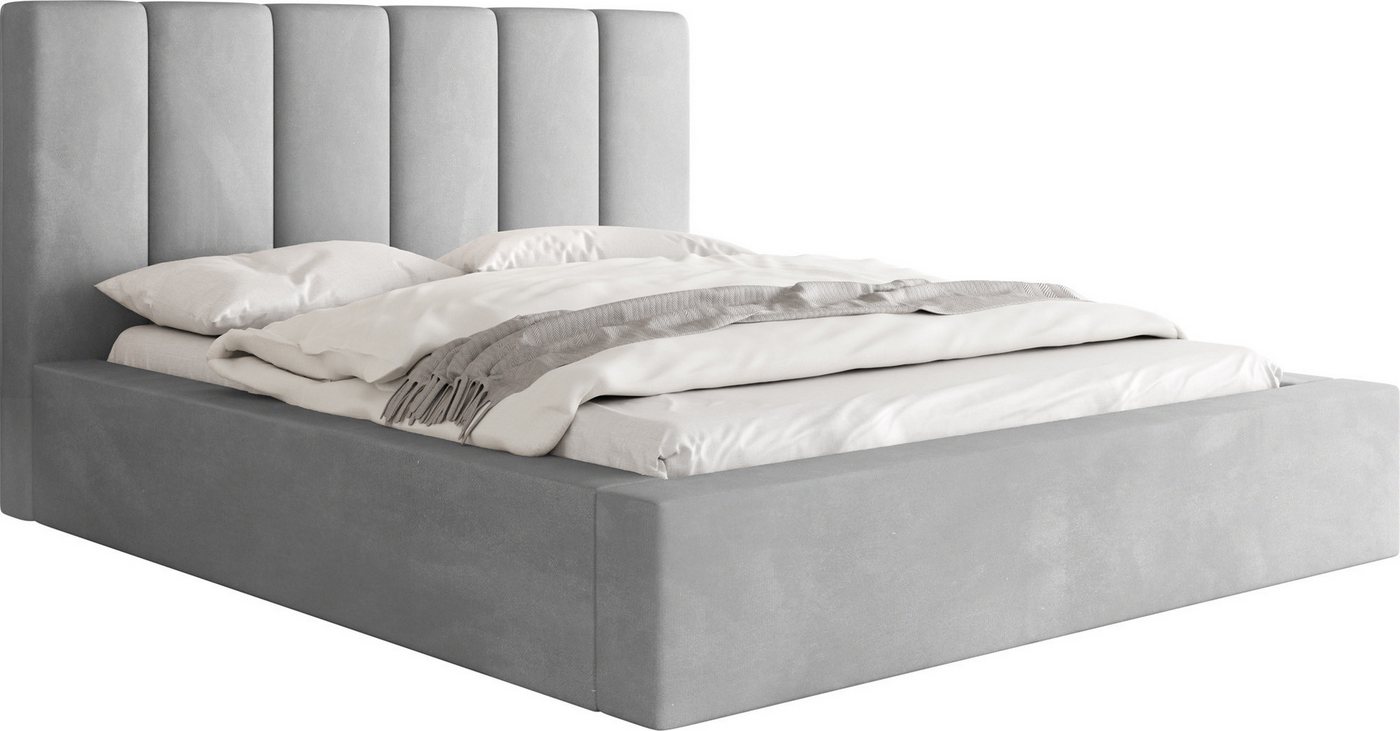 WFL GROUP Polsterbett Amira mit Bettkasten und Lattenrost, Bettgestell, ohne Matratze (mit Bettkasten, Lattenrost aus Holz, Gepolstertes Kopfteil 160x200 cm), mit Stauraum, hohem Kopfteil, Boucle oder Samt Stoff, Made in EU von WFL GROUP