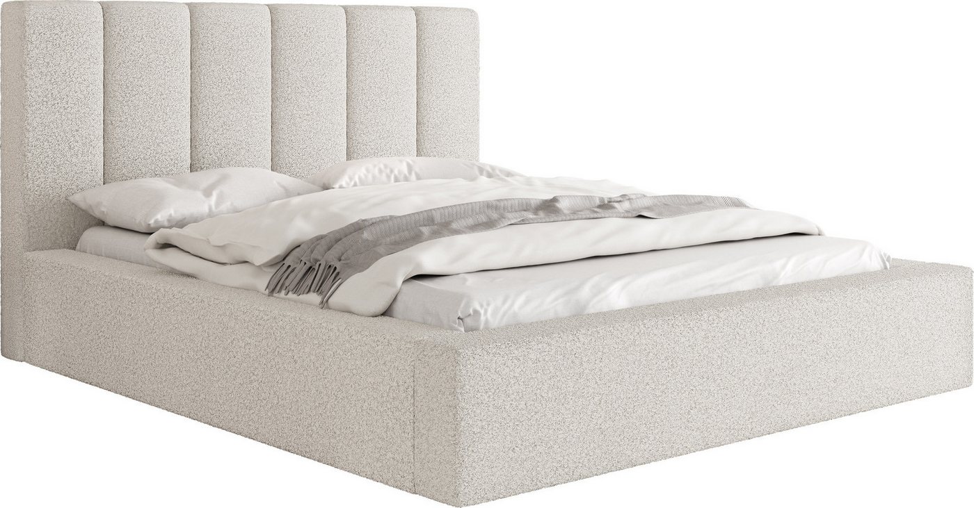 WFL GROUP Polsterbett Amira mit Bettkasten und Lattenrost, Bettgestell, ohne Matratze (mit Bettkasten, Lattenrost aus Holz, Gepolstertes Kopfteil 160x200 cm), mit Stauraum, hohem Kopfteil, Boucle oder Samt Stoff, Made in EU von WFL GROUP