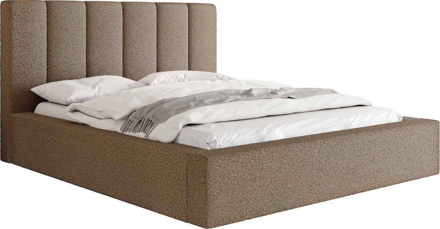 WFL GROUP Polsterbett Amira mit Bettkasten und Lattenrost, Bettgestell, ohne Matratze (mit Bettkasten, Lattenrost aus Holz, Gepolstertes Kopfteil 180x200 cm), mit Stauraum, hohem Kopfteil, Boucle oder Samt Stoff, Made in EU von WFL GROUP